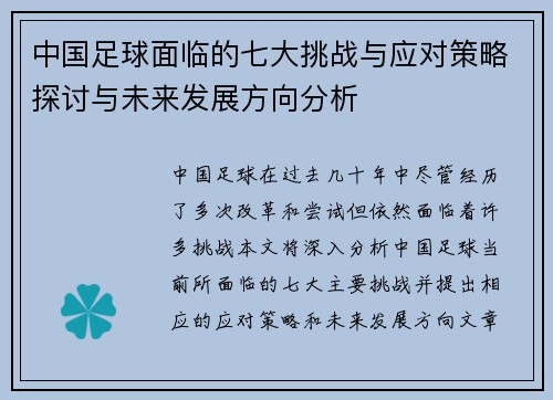 中国足球面临的七大挑战与应对策略探讨与未来发展方向分析
